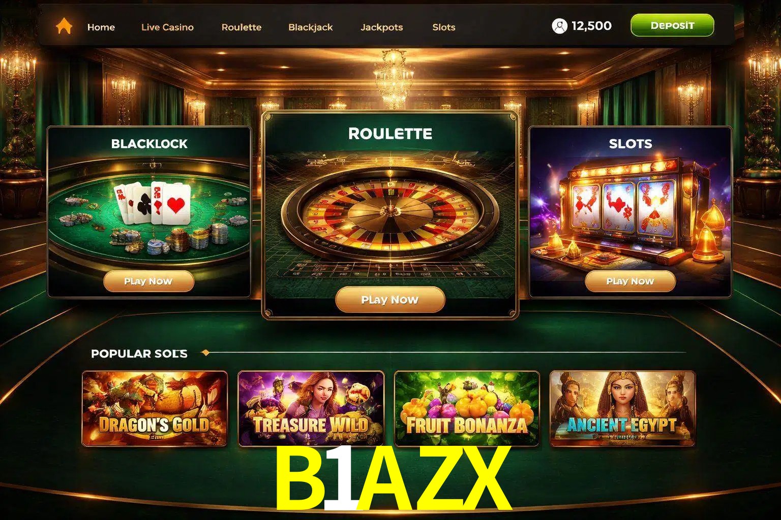 Vista de la plataforma B1AZX Casino mostrando categorías organizadas de juegos en línea